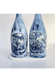 Beyaz Sunum Stantlı Çini Desenli Mavi Japon İzleri Şarap Şişesi Yağdanlık Seti Mutfak Dekoru - Görsel 6