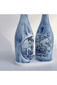 Beyaz Sunum Stantlı Çini Desenli Mavi Japon İzleri Şarap Şişesi Yağdanlık Seti Mutfak Dekoru - Görsel 7