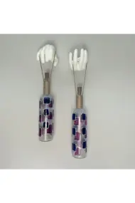 Erkek El Heykeli Dekorlu Lacivert Kırmızı Vitray Şarap Şişesi 2'li Pilli Aplik Set, Duvar Dekor - Görsel 5