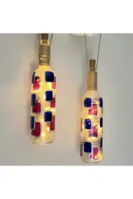 Erkek El Heykeli Dekorlu Lacivert Kırmızı Vitray Şarap Şişesi 2'li Pilli Aplik Set, Duvar Dekor - Görsel 7