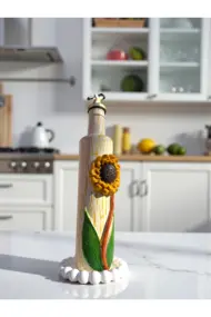 500 ml El Yapımı Orta boy Ayçiçek Desenli Cam Yağdanlık – Çatlatma Dokulu, Kabartma Kil Uygulamalı - Görsel 4