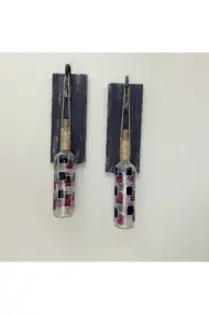 Peri LED Işıklı Ahşap Dekorlu Ferforje Bağlantılı Kırmızı Lacivert Vitray Şarap Şişesi Duvar Dekoru - Görsel 5