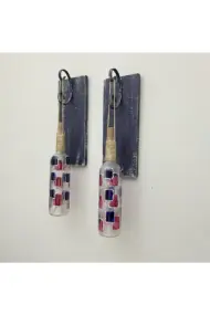 Peri LED Işıklı Ahşap Dekorlu Ferforje Bağlantılı Kırmızı Lacivert Vitray Şarap Şişesi Duvar Dekoru - Görsel 6