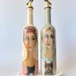 El Yapımı Çatlatma Desenli Cam Yağdanlık Seti – Kadın ve Evcil Hayvan Portreli, Mutfak Tasarım