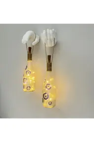 Heykel Dekorlu Nazar Boncuklu Pilli Led'li Şampanya Şişesi Aplik Set - El Yapımı Mistik Duvar Dekoru - Görsel 4