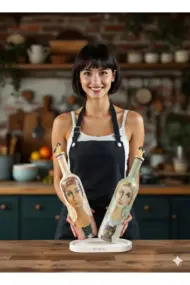 El Yapımı Çatlatma Desenli Cam Yağdanlık Seti – Kadın ve Evcil Hayvan Portreli, Mutfak Tasarım - Görsel 2