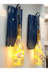 Peri LED Işıklı Mavi Ahşap Dekorlu Ferforje Bağlantılı Nazar Boncuklu Duvar Dekoru Set