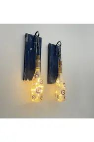 Peri LED Işıklı Mavi Ahşap Dekorlu Ferforje Bağlantılı Nazar Boncuklu Duvar Dekoru Set - Görsel 2