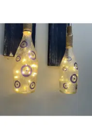 Peri LED Işıklı Mavi Ahşap Dekorlu Ferforje Bağlantılı Nazar Boncuklu Duvar Dekoru Set - Görsel 5