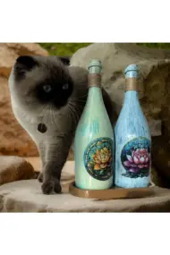 Özel Tasarım Lotus Çiçeği Desenli Sunum Stantlı 2'li 750 ml Zeytinyağı Sıvıyağ Şişesi Yağdanlık - Görsel 7