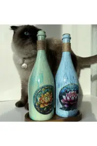 Özel Tasarım Lotus Çiçeği Desenli Sunum Stantlı 2'li 750 ml Zeytinyağı Sıvıyağ Şişesi Yağdanlık - Görsel 8