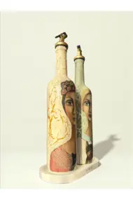 El Yapımı Çatlatma Desenli Cam Yağdanlık Seti – Kadın ve Evcil Hayvan Portreli, Mutfak Tasarım - Görsel 4