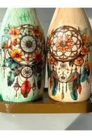 Özel Tasarım Düşkapanı Desenli Sunum Stantlı 2'li 750 ml Zeytinyağı Sıvıyağ Şişesi Yağdanlık Yağlık - Görsel 5