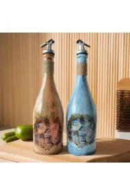 Özel Tasarım Desenli Sunum Stantlı 2'li 750 ml Zeytinyağı Sıvıyağ Şişesi Yağdanlık Yağlık - Görsel 2