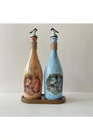 Özel Tasarım Desenli Sunum Stantlı 2'li 750 ml Zeytinyağı Sıvıyağ Şişesi Yağdanlık Yağlık - Görsel 3