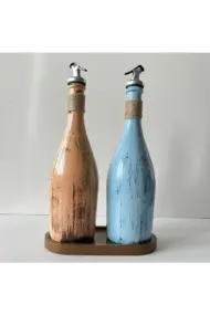 Özel Tasarım Desenli Sunum Stantlı 2'li 750 ml Zeytinyağı Sıvıyağ Şişesi Yağdanlık Yağlık - Görsel 5