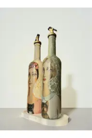 El Yapımı Çatlatma Desenli Cam Yağdanlık Seti – Kadın ve Evcil Hayvan Portreli, Mutfak Tasarım - Görsel 5