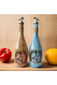 Özel Tasarım Desenli Sunum Stantlı 2'li 750 ml Zeytinyağı Sıvıyağ Şişesi Yağdanlık Yağlık - Görsel 7