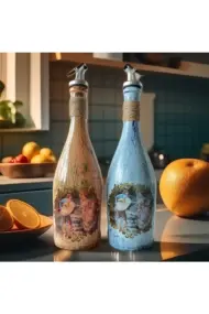 Özel Tasarım Desenli Sunum Stantlı 2'li 750 ml Zeytinyağı Sıvıyağ Şişesi Yağdanlık Yağlık - Görsel 8