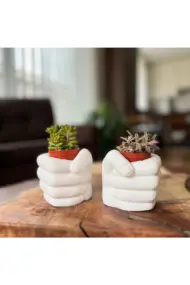 Sukulentler ve Kalın Mumlar İçin El Şeklinde Özel Tasarım Dekoratif Bitki Saksıları, Ev Dekoru - Görsel 5