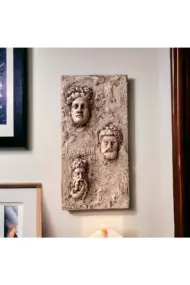 Antik Yunan Tanrıları 3D Minyatür Heykelli Kahverengi Rengi Dokulu Duvar Dekorasyonu Tablosu - Görsel 2