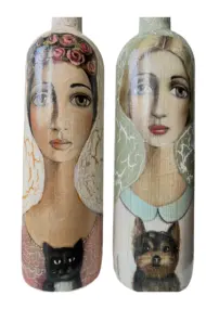 El Yapımı Çatlatma Desenli Cam Yağdanlık Seti – Kadın ve Evcil Hayvan Portreli, Mutfak Tasarım - Görsel 7