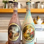 Özel Tasarım Vintage Desenli Sunum Stantlı 2'li 750 ml Zeytinyağı Sıvıyağ Şişesi Yağdanlık Yağlık