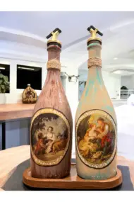 Özel Tasarım Vintage Desenli Sunum Stantlı 2'li 750 ml Zeytinyağı Sıvıyağ Şişesi Yağdanlık Yağlık - Görsel 7