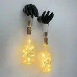 Siyah Erkek Eli Heykeli Dekorlu Pilli Peri Led Işıklı Buzlu Cam Şampanya Şişesi Aplik 2'li Set