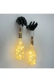 Siyah Erkek Eli Heykeli Dekorlu Pilli Peri Led Işıklı Buzlu Cam Şampanya Şişesi Aplik 2'li Set
