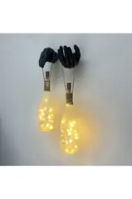 Siyah Erkek Eli Heykeli Dekorlu Pilli Peri Led Işıklı Buzlu Cam Şampanya Şişesi Aplik 2'li Set - Görsel 3