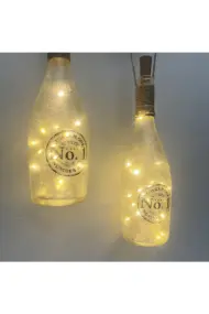 Siyah Erkek Eli Heykeli Dekorlu Pilli Peri Led Işıklı Buzlu Cam Şampanya Şişesi Aplik 2'li Set - Görsel 4