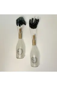 Siyah Erkek Eli Heykeli Dekorlu Pilli Peri Led Işıklı Buzlu Cam Şampanya Şişesi Aplik 2'li Set - Görsel 6