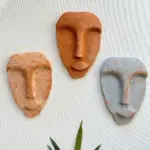 El Yapımı Taş Heykel Soyut Yüz Maske 3'li Set, Modern beton,eskitme taş görünümlü duvar dekor