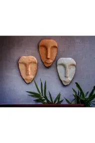 El Yapımı Taş Heykel Soyut Yüz Maske 3'li Set, Modern beton,eskitme taş görünümlü duvar dekor - Görsel 2