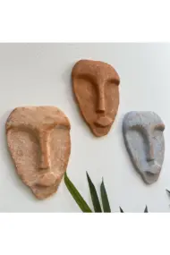 El Yapımı Taş Heykel Soyut Yüz Maske 3'li Set, Modern beton,eskitme taş görünümlü duvar dekor - Görsel 3
