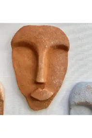 El Yapımı Taş Heykel Soyut Yüz Maske 3'li Set, Modern beton,eskitme taş görünümlü duvar dekor - Görsel 8