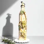 500 ML Kil Kabartma Uygulama Sarı Üzüm Desenli El Yapımı Zeytinyağı & Üzüm Sirke Şişeleri