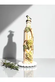 500 ML Kil Kabartma Uygulama Sarı Üzüm Desenli El Yapımı Zeytinyağı & Üzüm Sirke Şişeleri