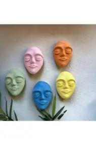 El Yapımı Duvar Maskları 5'li Set, Canlı Renklerle Boyalı Sakin Duvar Maskeleri, Duvar Dekor Objesi