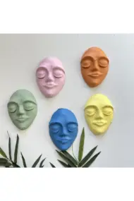 El Yapımı Duvar Maskları 5'li Set, Canlı Renklerle Boyalı Sakin Duvar Maskeleri, Duvar Dekor Objesi - Görsel 3