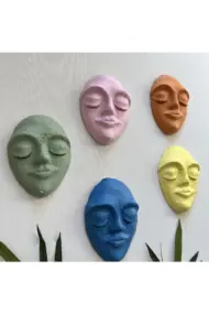 El Yapımı Duvar Maskları 5'li Set, Canlı Renklerle Boyalı Sakin Duvar Maskeleri, Duvar Dekor Objesi - Görsel 4
