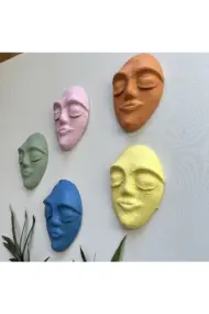 El Yapımı Duvar Maskları 5'li Set, Canlı Renklerle Boyalı Sakin Duvar Maskeleri, Duvar Dekor Objesi - Görsel 5