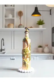 500 ML Kil Kabartma Uygulama Sarı Üzüm Desenli El Yapımı Zeytinyağı & Üzüm Sirke Şişeleri - Görsel 2