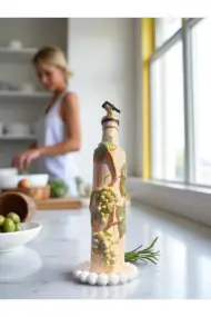 500 ML Kil Kabartma Uygulama Sarı Üzüm Desenli El Yapımı Zeytinyağı & Üzüm Sirke Şişeleri - Görsel 3
