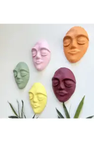 El Yapımı Duvar Maskları 5'li Set, Canlı Renklerle Boyalı Sakin Yüz Maskeleri, Duvar Dekor Objesi - Görsel 3