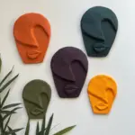 Soyut Tasarım El Yapımı Duvar Dekoru Rankli Taş Maske 5'li Set, Dekoratif Maske, 3D Duvar Heykeli