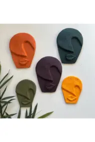 Soyut Tasarım El Yapımı Duvar Dekoru Rankli Taş Maske 5'li Set, Dekoratif Maske, 3D Duvar Heykeli