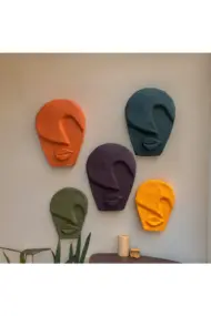 Soyut Tasarım El Yapımı Duvar Dekoru Rankli Taş Maske 5'li Set, Dekoratif Maske, 3D Duvar Heykeli - Görsel 2