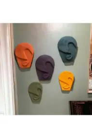 Soyut Tasarım El Yapımı Duvar Dekoru Rankli Taş Maske 5'li Set, Dekoratif Maske, 3D Duvar Heykeli - Görsel 3